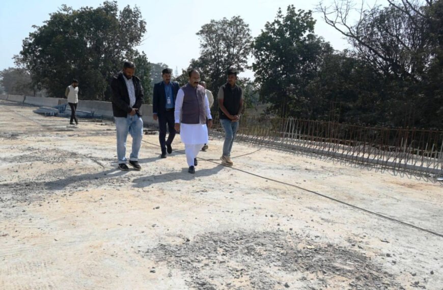 उप मुख्यमंत्री अरुण साव ने पुल निर्माण कार्य का किया औचक निरीक्षण