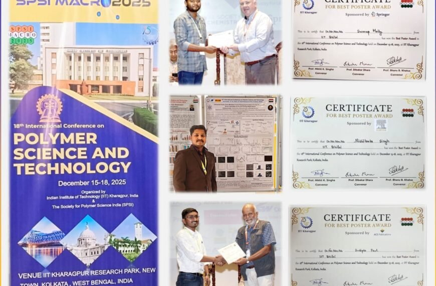 अंतरराष्ट्रीय पॉलिमर विज्ञान सम्मेलन में आईआईटी भिलाई के शोधकर्ताओं को मिला पुरस्कार